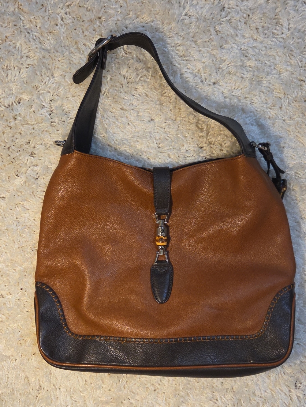 Gucci Brown and Dark Brown Leather Messenger Bag